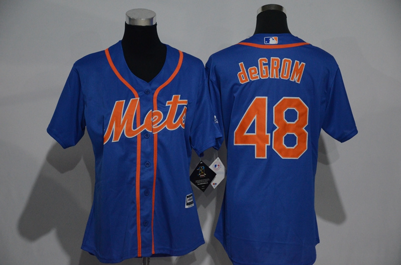 Womens 2017 MLB New York Mets #48 deGrom Blue Jerseys->women mlb jersey->Women Jersey